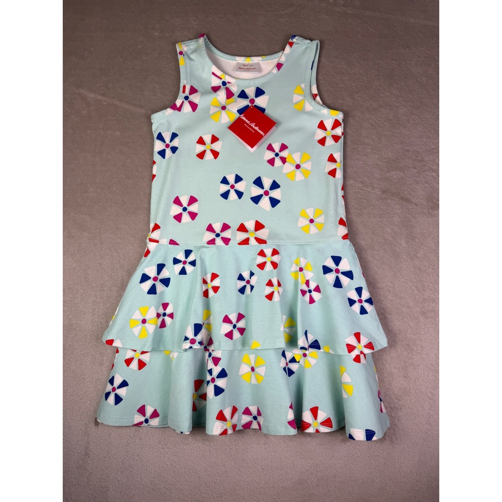 Hanna Andersson Girls Size 8 Blue Floral Tiered Ruffle Sleeveless Dress NWT